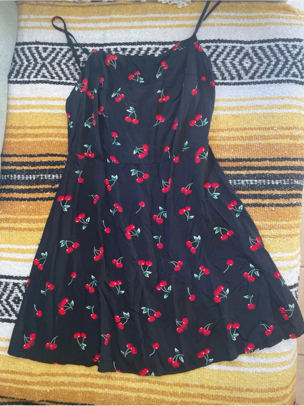 Black Cherry Print Spaghetti Strap Dress